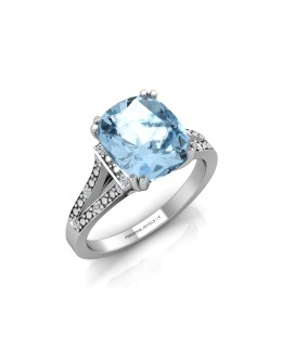 9ct White Gold Diamond And Blue Topaz Ring 0.07 Carats