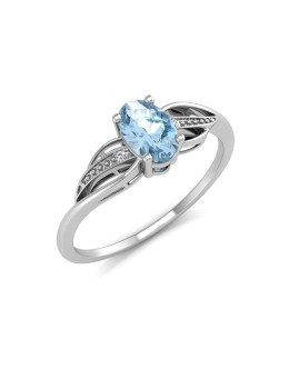 9ct White Gold Diamond And Oval Shape Blue Topaz Twist Ring 0.10 Carats