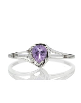 9ct White Gold Amethyst Pear Shaped Diamond Ring 0.03 Carats