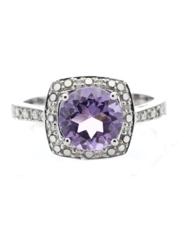 9ct White Gold Amethyst Diamond Ring 0.08 Carats