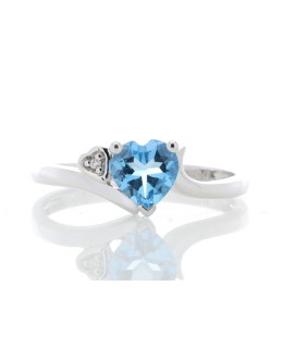 9ct White Gold Diamond and Heart Shaped Blue Topaz Ring 0.01 Carats