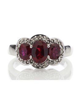 9ct White Gold Created Ruby Diamond Cluster Ring 0.08 Carats