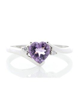 9ct White Gold Amethyst Diamond Ring 0.04 Carats