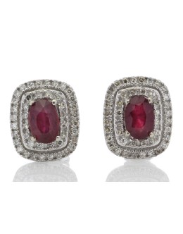 9ct White Gold Oval Diamond And Ruby Cluster Diamond Earring 0.35