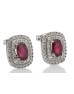 9ct White Gold Oval Diamond And Ruby Cluster Diamond Earring 0.35