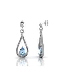 9ct White Gold Diamond And Blue Topaz Earring 0.02 Carats