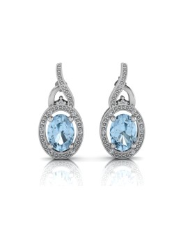 9ct White Gold Diamond And Blue Topaz Earring 0.05 Carats