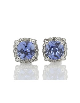 9ct White Gold Created Ceylon Sapphire Diamond Earring 0.08 Carats