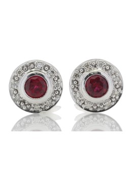 9ct White Gold Created Ruby Diamond Earring 0.16 Carats