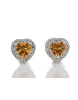 9ct White Gold Citrine Heart Diamond Earring 0.18 Carats