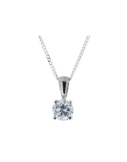 9ct White Gold Single Stone Wire Set Diamond Pendant 0.40 Carats