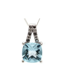 9ct White Gold Diamond And Blue Topaz Pendant 0.05 Carats