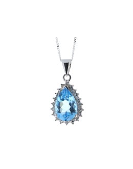 9ct White Gold Diamond And Blue Topaz Pendant 0.01 Carats