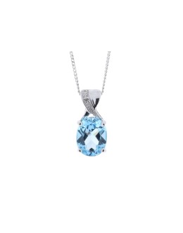 9ct White Gold Diamond And Blue Topaz Pendant 0.01 Carats