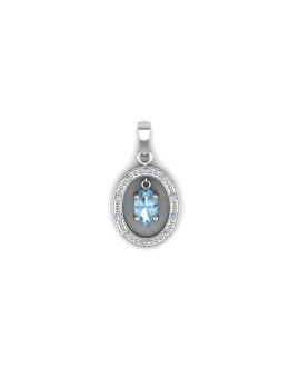 9ct White Gold  Diamond And Blue Topaz Pendant (BT0.25) 0.03