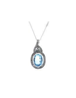 9ct White Gold Diamond Blue Topaz Pendant 0.05 Carats