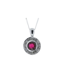 9ct White Gold Created Ruby Diamond Pendant 0.08 Carats