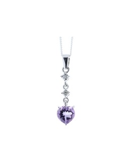 9ct White Gold Amethyst Heart Shape Diamond Pendant 0.01 Carats