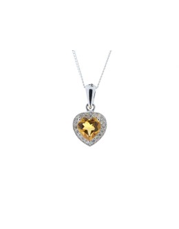 9ct White Gold Citrine Heart Shape Diamond Pendant 0.10 Carats