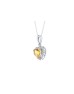 9ct White Gold Citrine Heart Shape Diamond Pendant 0.10 Carats