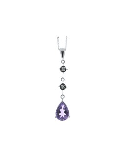 9ct White Gold Amethyst And Diamond Pendant 0.01 Carats