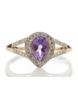 9ct Rose Gold Amethyst And Diamond Cluster Ring 0.21 Carats