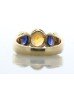 18ct Yellow Gold Three Stone Oval Cut GIA Sapphire And Diamond Ring (S2.31) 0.10