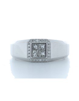 18ct White Gold Single Stone with halo Illusion Set Diamond Ring 0.50 Carats