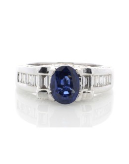 18ct White Gold Rub Over Set Semi Eternity Diamond And Sapphire Ring (S 3.60) 1.27 Carats