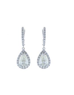 18ct White Gold Pear Shape Halo Drop Earring (2.05) 2.47