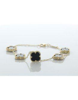 9ct Yellow Gold Vintage Alhambra Gold And Onyx Bracelet