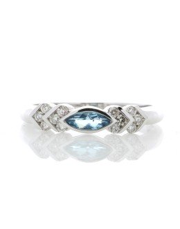 9ct White Gold Blue Topaz Diamond Ring 0.17 Carats