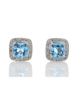 9ct White Gold Blue Topaz Diamond Earring 0.20 Carats