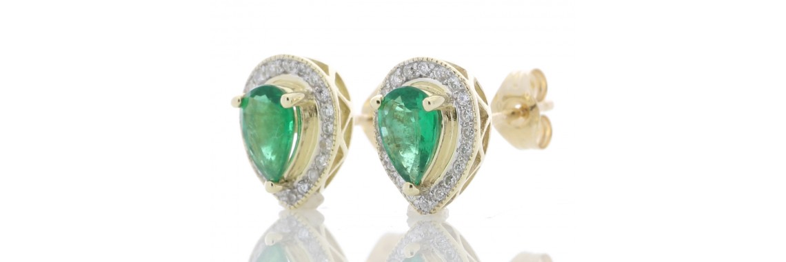 9ct Yellow Gold Diamond And Emerald Earring 